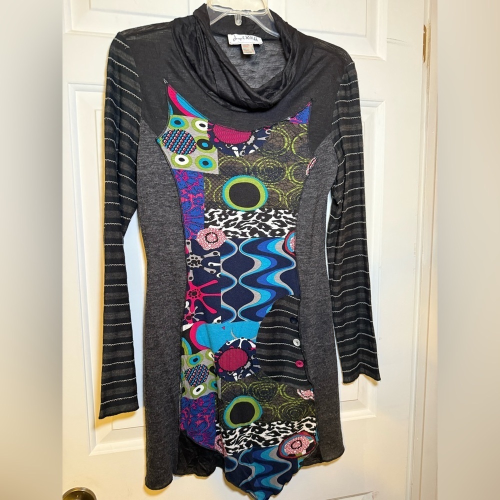 Joseph Ribkoff Cowl Neck Psychedelic Print Dress Sz 6 Multicolor 60’s Abstract
